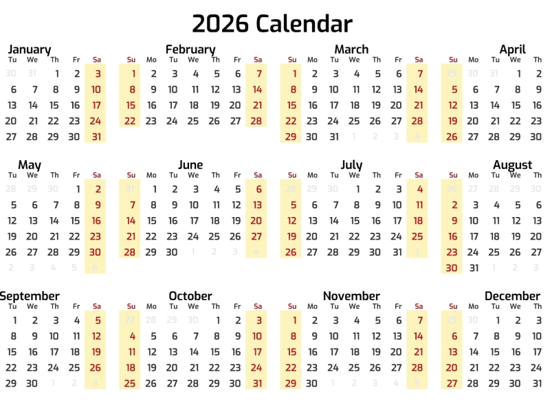 2026 Calendar Svg Pdf Book 2026 Calendar JPG, Calendar 2026,