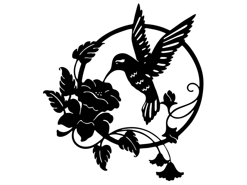 Hummingbird floral art -Free dxf for laser cutting Dxf files
